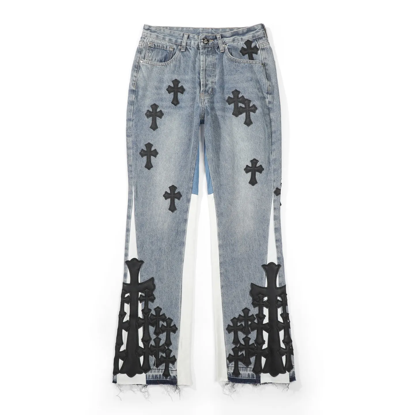 P290 Chrome Hearts Gallery co-branded limited-edition cross-flared flared jeans are a hot item this season and are sought after by countless celebrities and fashionistas. The neat details of the cutting process add color to the playful fashion! The neat and meticulous design, and the well-fitting structure is unique. The upper body not only has outstanding recognition, but also looks younger and younger. A style with the ultimate wearing meaning and performance, gorgeous color matching, and the craftsmanship of this style is also extremely extraordinary. After the finished product is washed, it is disassembled and hand-made with sheepskin cross leather and then spliced ​​together to complete. The whole piece has too many craftsmanship to describe. It is decorated with patchwork cross flowers and high-waisted washed jeans! ! Absolutely high-end luxury product, a god-level single product, a super popular product, made with top heavy industry, a magic weapon that cannot be missed to hit the streets. Size: 28 30 32 34 36 Color: blue